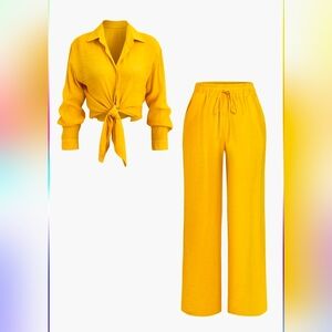 NWT SET! Micas Tie Front Shirt And Wide Leg Pants Set, Large